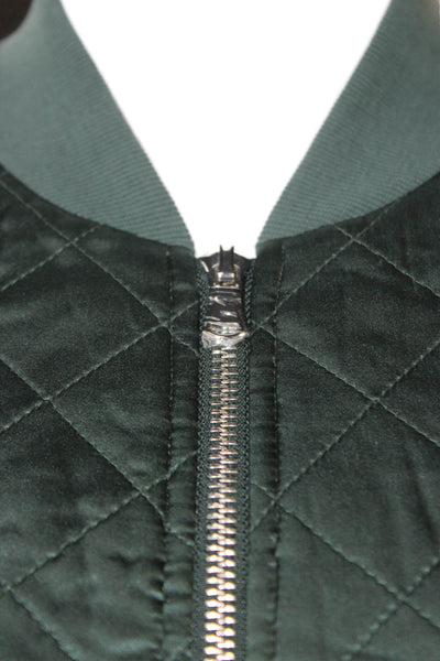 Cami NYC Women Bomber Jacket Silk Green Argyle Zip Long Sleeve Size S