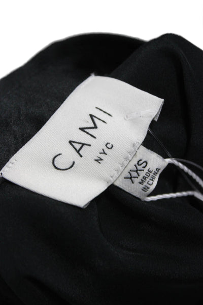 Cami NYC Women Cropped Silk Collared Button Long Sleeve Blouse Black Size 2XS