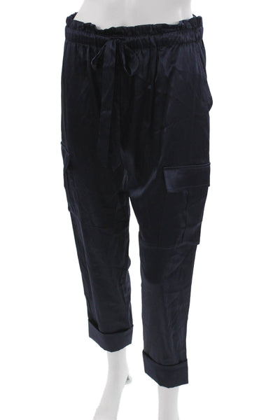 Cami NYC Womens Cargo Pants Blue Silk Spandex Drawstring Petite Size S