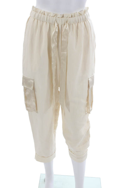 Cami NYC Women Silk Cargo Pants Drawstring Ivory Inseam 26 Size S