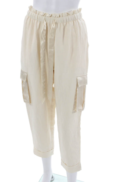 Cami NYC Women Silk Cargo Pants Drawstring Ivory Inseam 26 Size S