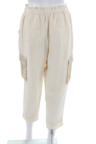 Cami NYC Women Silk Cargo Pants Drawstring Ivory Inseam 26 Size S