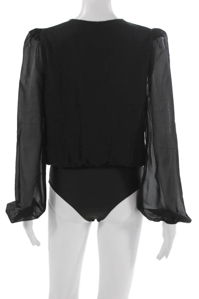 Cami NYC Women Silk V-Neck One Piece Long Sleeve Pullover Black Size S