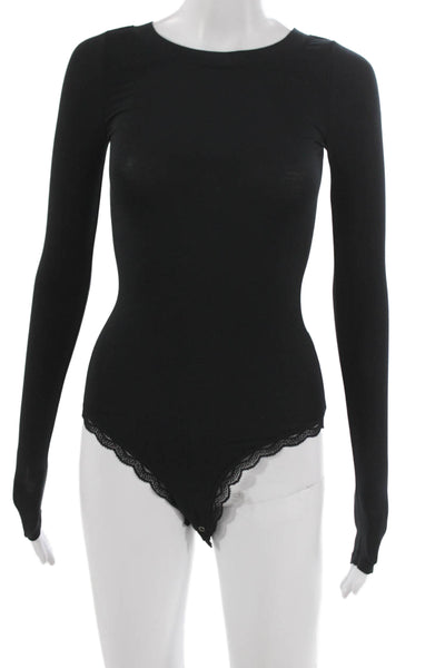 Stripe & Stare Women One Piece Black Modal Long Sleeve Bodysuit Size S