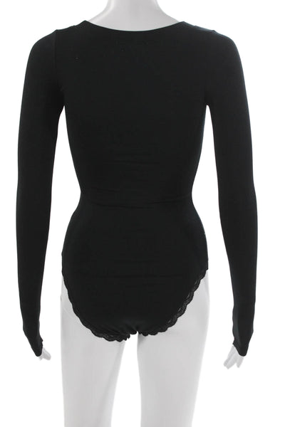 Stripe & Stare Women One Piece Black Modal Long Sleeve Bodysuit Size S
