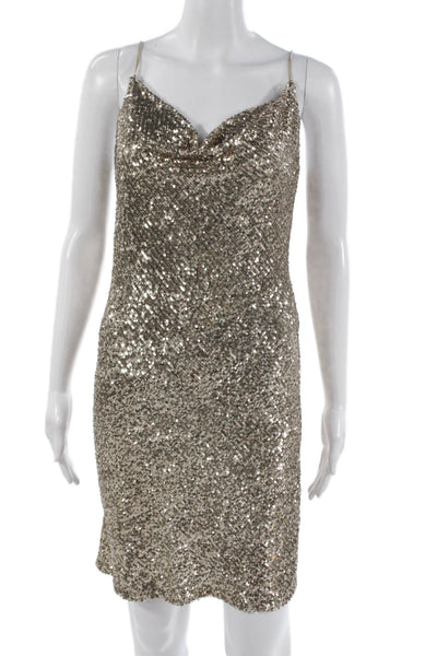 Generation Love Women Mini Cowl Neck Sleeveless Gold Dress Size S