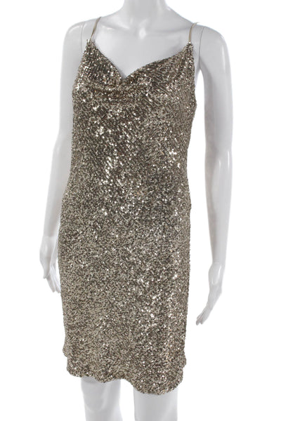 Generation Love Women Mini Cowl Neck Sleeveless Gold Dress Size S