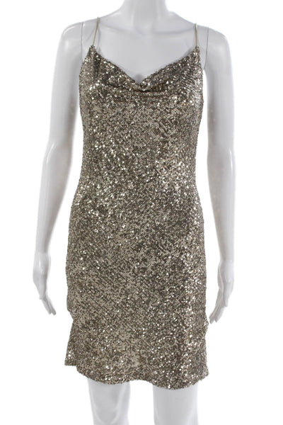 Generation Love Womens Gold Cowl Neck Sleeveless Mini Dress Size XS