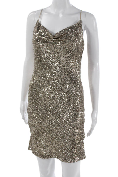 Generation Love Womens Gold Cowl Neck Sleeveless Mini Dress Size XS