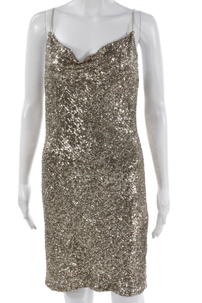 Generation Love Women Gold Slip Dress Cowl Neck Sleeveless Mini Polyester Size S