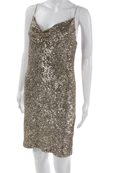 Generation Love Women Gold Slip Dress Cowl Neck Sleeveless Mini Polyester Size S
