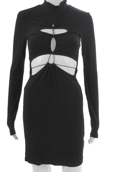 LNA Women Bodycon Dress Black Mock Neck Long Sleeve Pullover Rayon Size S