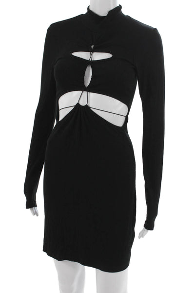 LNA Women Bodycon Dress Black Mock Neck Long Sleeve Pullover Rayon Size S