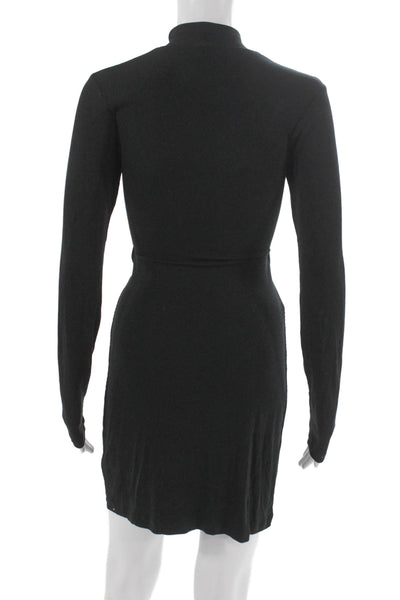 LNA Women Bodycon Dress Black Mock Neck Long Sleeve Pullover Rayon Size S