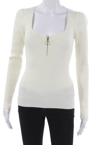 Generation Love Women Basic Ivory Square Neck Long Sleeve Blouse Zip Size S