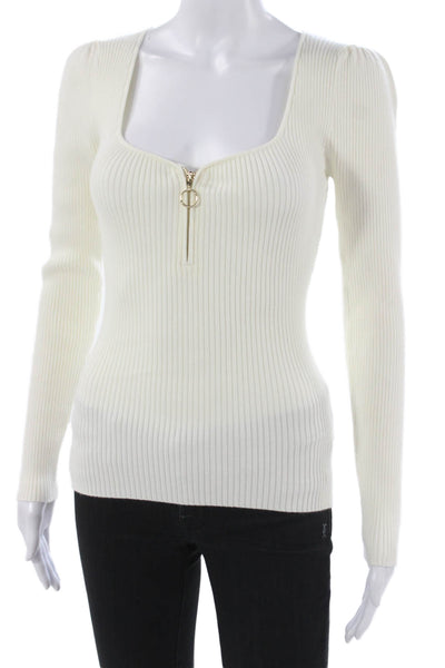 Generation Love Women Basic Ivory Square Neck Long Sleeve Blouse Zip Size S