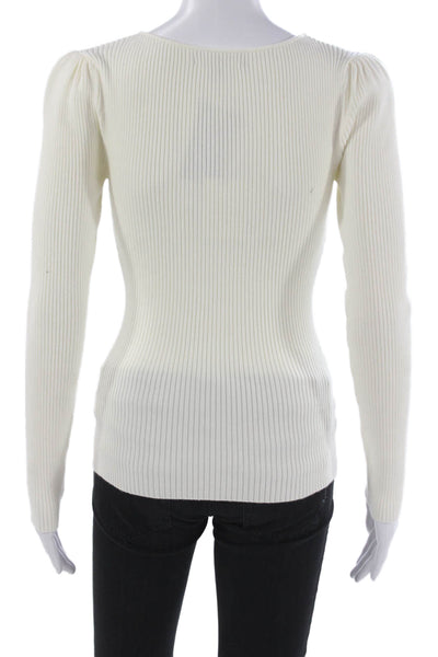 Generation Love Women Basic Ivory Square Neck Long Sleeve Blouse Zip Size S