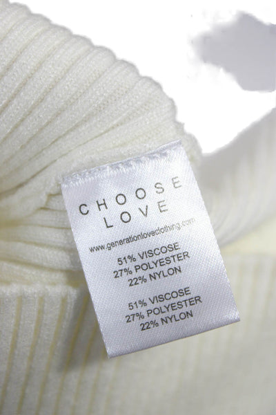 Generation Love Women Basic Ivory Square Neck Long Sleeve Blouse Zip Size S