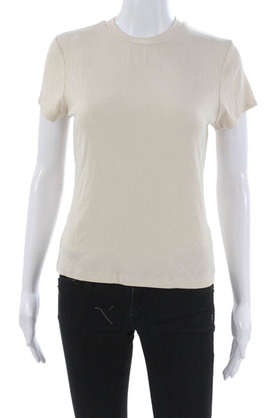 LNA Womens Basic T-Shirt Beige Crew Neck Short Sleeve Rayon Spandex Size M