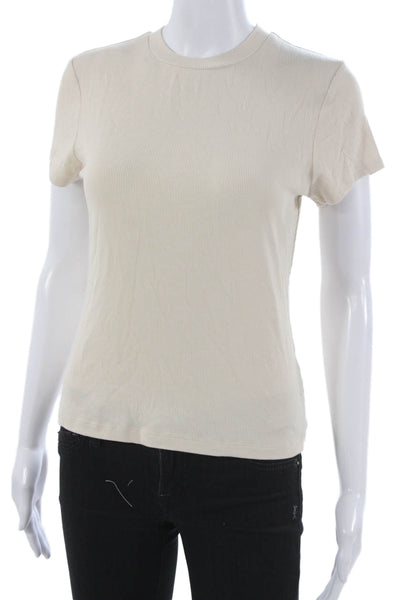 LNA Womens Basic T-Shirt Beige Crew Neck Short Sleeve Rayon Spandex Size M