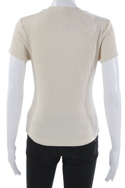 LNA Womens Basic T-Shirt Beige Crew Neck Short Sleeve Rayon Spandex Size M