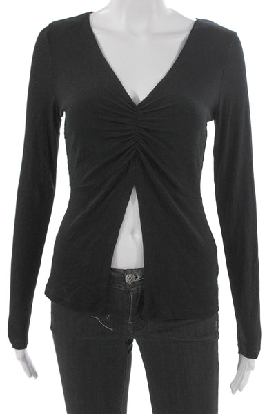 LNA Womens Black Rayon V-Neck Long Sleeve Basic Blouse Pullover Size S