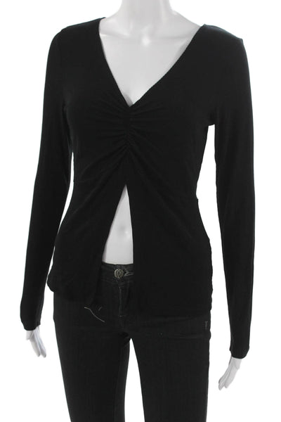 LNA Womens Black Rayon V-Neck Long Sleeve Basic Blouse Pullover Size S