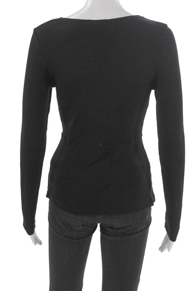 LNA Womens Black Rayon V-Neck Long Sleeve Basic Blouse Pullover Size S
