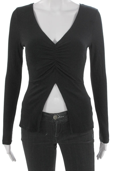 Generation Love Women Black V-Neck Tunic Blouse Long Sleeve Rayon Size XS