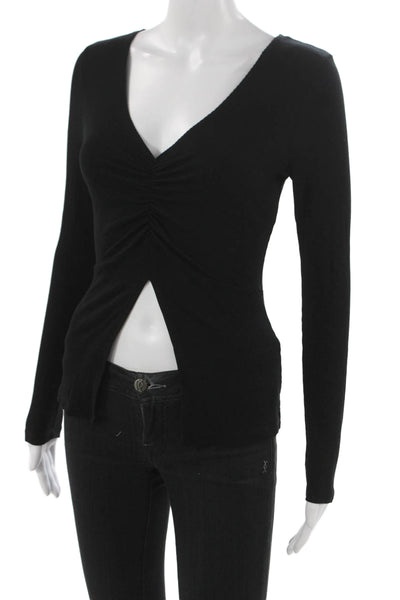 Generation Love Women Black V-Neck Tunic Blouse Long Sleeve Rayon Size XS