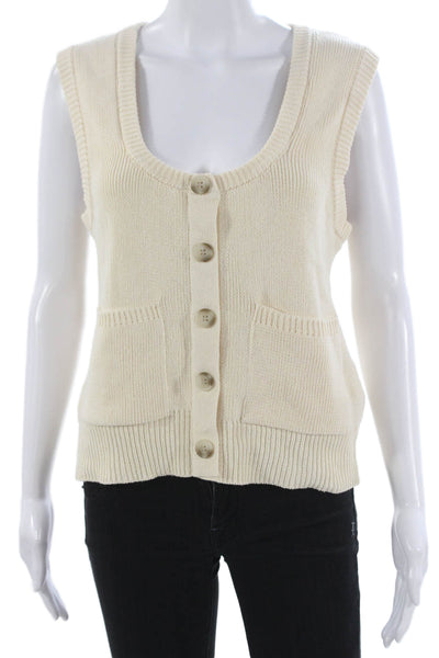 Zara Womens Basic Sleeveless Cotton Scoop Neck Sweater Ivory Size M