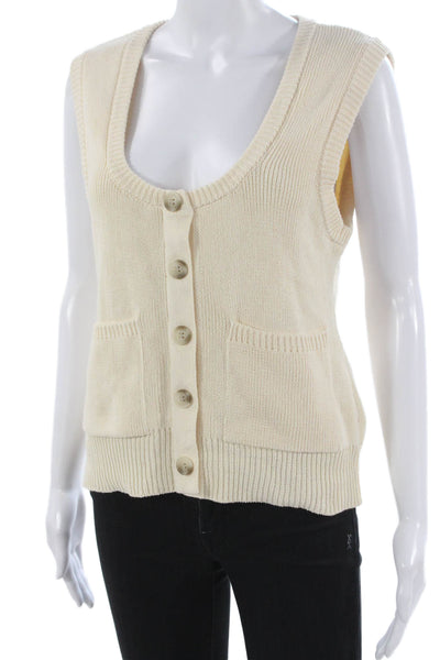 Zara Womens Basic Sleeveless Cotton Scoop Neck Sweater Ivory Size M