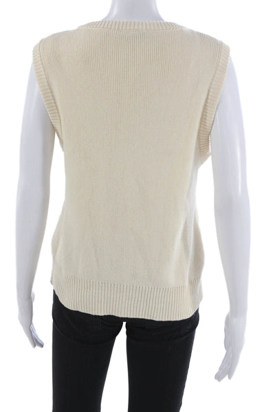 Zara Womens Basic Sleeveless Cotton Scoop Neck Sweater Ivory Size M