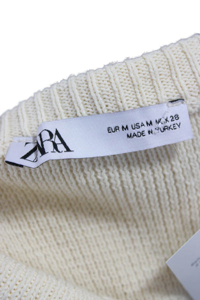 Zara Womens Basic Sleeveless Cotton Scoop Neck Sweater Ivory Size M