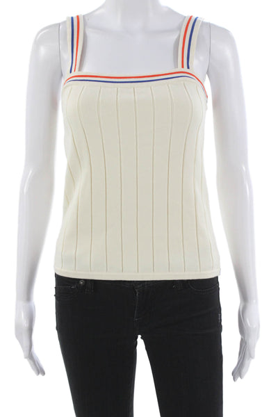 Kule Women Basic Striped Square Neck Cotton Tank Sleeveless Ivory Size M