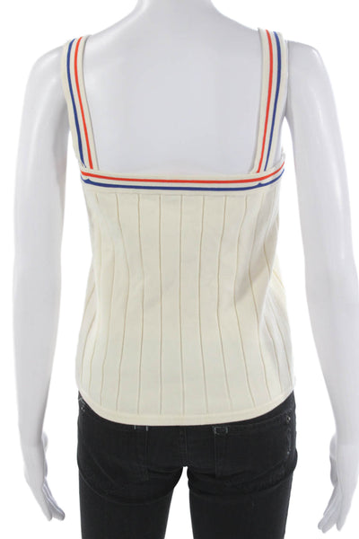 Kule Women Basic Striped Square Neck Cotton Tank Sleeveless Ivory Size M