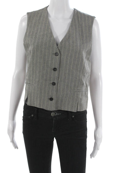 Zara Women Gray Sleeveless V Neck Vest Herringbone Button Size M