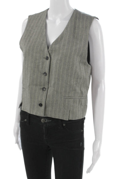Zara Women Gray Sleeveless V Neck Vest Herringbone Button Size M