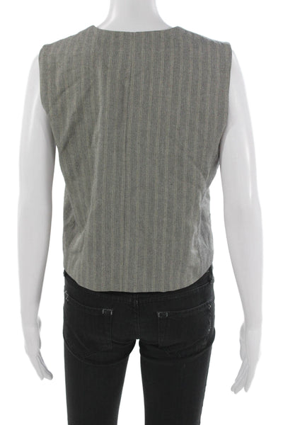 Zara Women Gray Sleeveless V Neck Vest Herringbone Button Size M