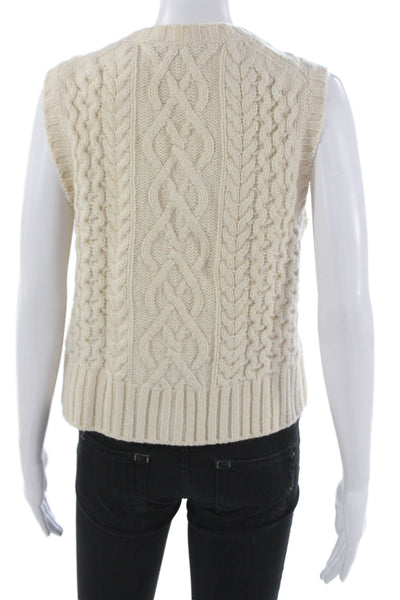 Re/Done Womens Ivory Wool Leather Trim Basic Vest V Neck Button Size S