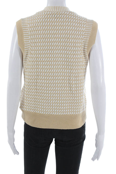 Re/Done Womens Beige Geometric V-Neck Sleeveless Cardigan Cotton Size S