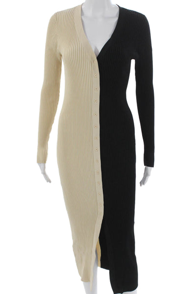 Staud Womens Beige V-Neck Long Sleeve Sweater Dress Button Size M