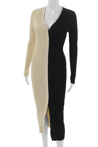 Staud Womens Beige V-Neck Long Sleeve Sweater Dress Button Size M