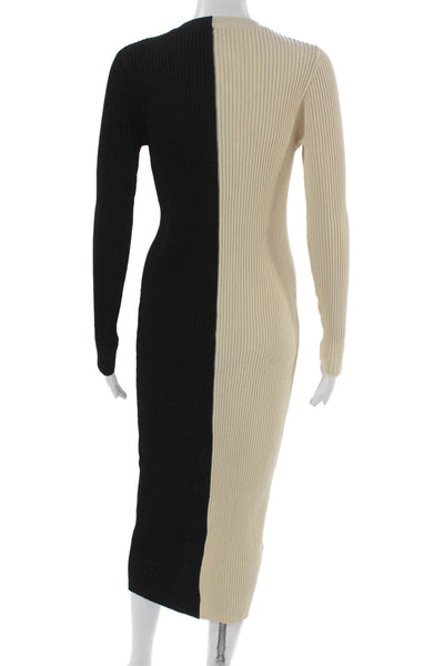Staud Womens Beige V-Neck Long Sleeve Sweater Dress Button Size M
