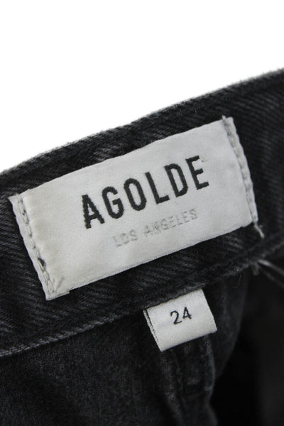 Agolde Women Straight Mid-Rise Black Cotton Jeans Size 24