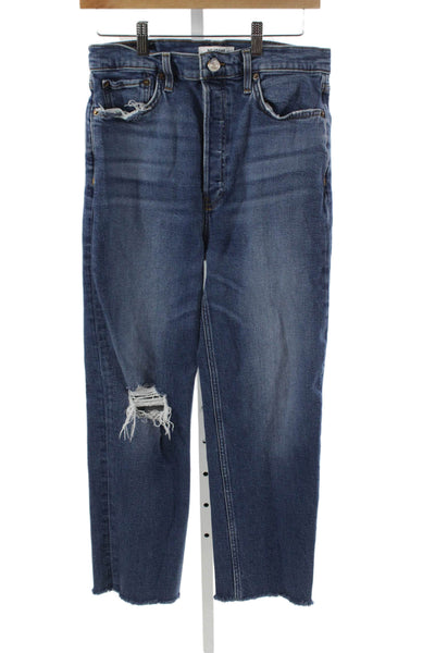 Re/Done Womens High Waist Straight Jeans Blue Cotton Button Inseam 24 Size 29