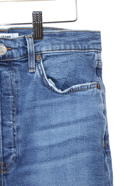 Re/Done Womens High Waist Straight Jeans Blue Cotton Button Inseam 24 Size 29