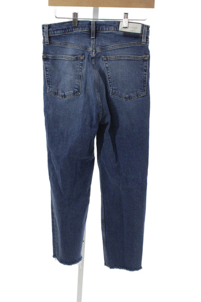 Re/Done Womens High Waist Straight Jeans Blue Cotton Button Inseam 24 Size 29