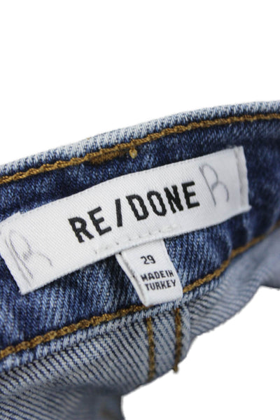 Re/Done Womens High Waist Straight Jeans Blue Cotton Button Inseam 24 Size 29