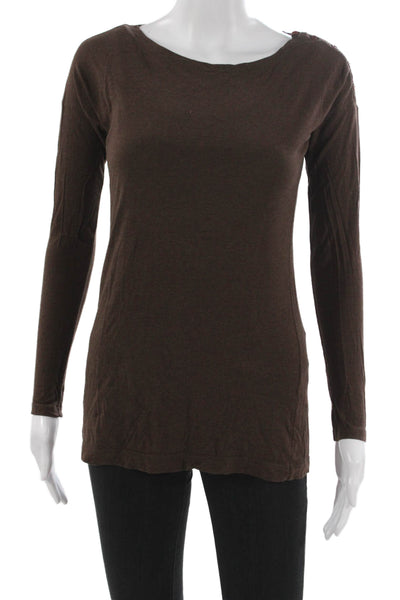 Vince Womens Boat Neck Long Sleeve Basic T-Shirt Brown Size XS